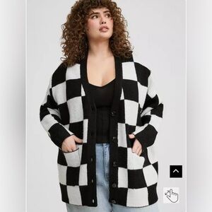 NWT Oversized Checkered Boyfriend Cardigan